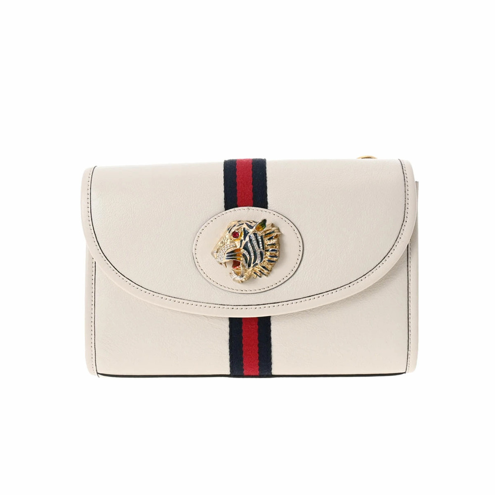 GUCCI Tiger Head Raja White Leather Shoulder Bag